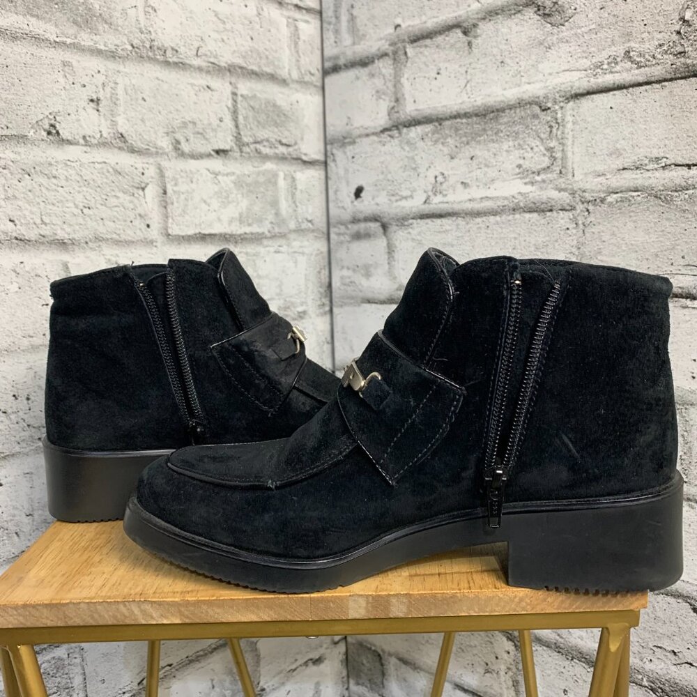 Vintage Hush Puppies Booties Black Waterproof Suede Low Block Heel Ankle Boots - Picture 9 of 13